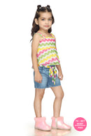 Rainbow Zigzag Top & Denim Shorts Set TSSET40397