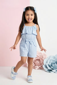 Sky Blue Stripe Ruffle Playsuit TSJP30501