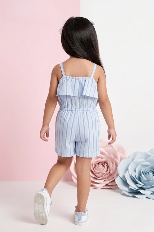 Sky Blue Stripe Ruffle Playsuit TSJP30501
