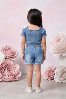 Denim Smocked Soild Playsuit Detailed with Heart TSJP30508