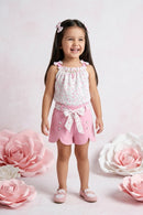 Floral Ruffle Top & Pink Button Shorts Set TSSET40205