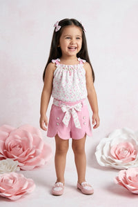 Floral Ruffle Top & Pink Button Shorts Set TSSET40205
