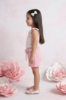 Floral Ruffle Top & Pink Button Shorts Set TSSET40205