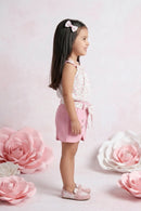 Floral Ruffle Top & Pink Button Shorts Set TSSET40205