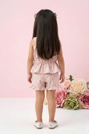 Cream Floral Peplum Top & Ruffle Shorts Set TSSET40225