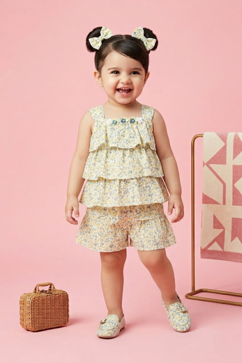 Floral Tiered Top & Shorts Co-ord Set TSSET40226