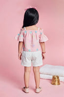 Pink Polka Dot Printed Top & White Textured Shorts Set TSSET40234