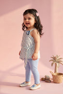 Girls Light Blue Floral Top & Capri Set TSSET40236