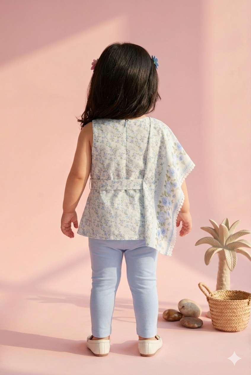 Girls Light Blue Floral Top & Capri Set TSSET40236