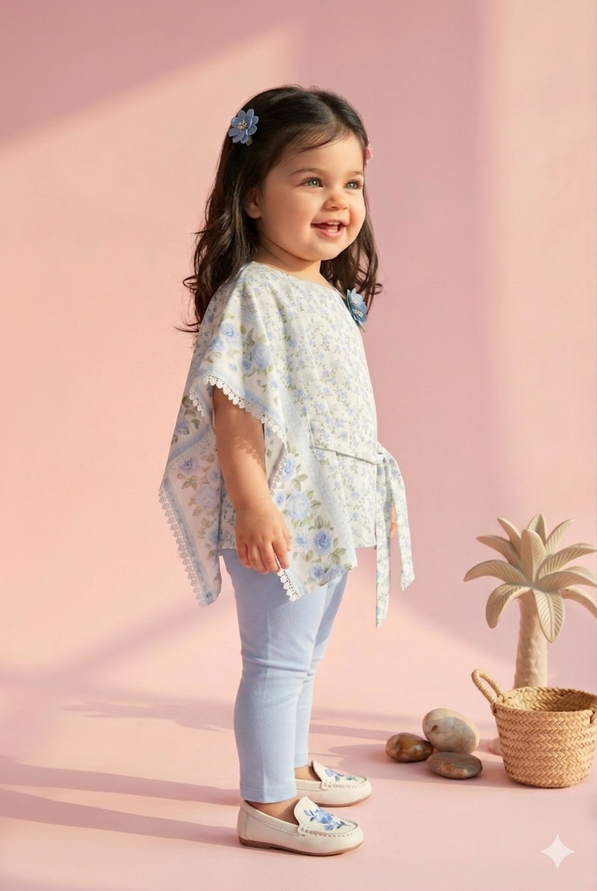 Girls Light Blue Floral Top & Capri Set TSSET40236