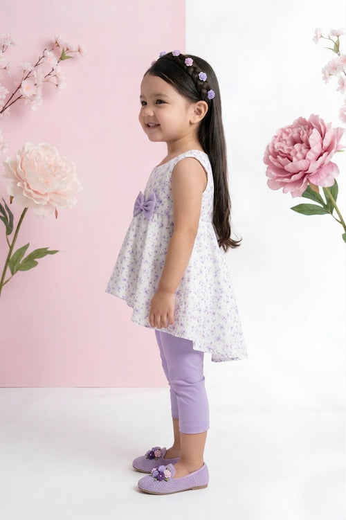 Lavender Floral Layered Top & Capri Pants Set TSSET40242