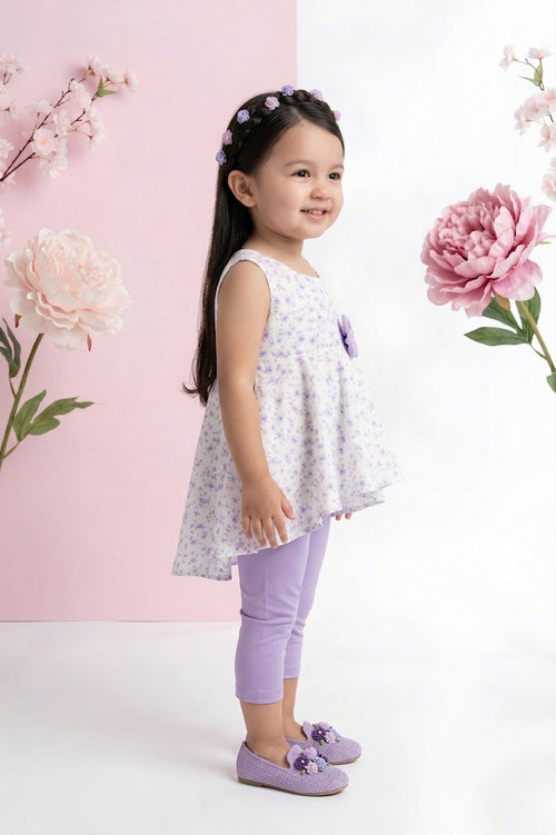 Lavender Floral Layered Top & Capri Pants Set TSSET40242
