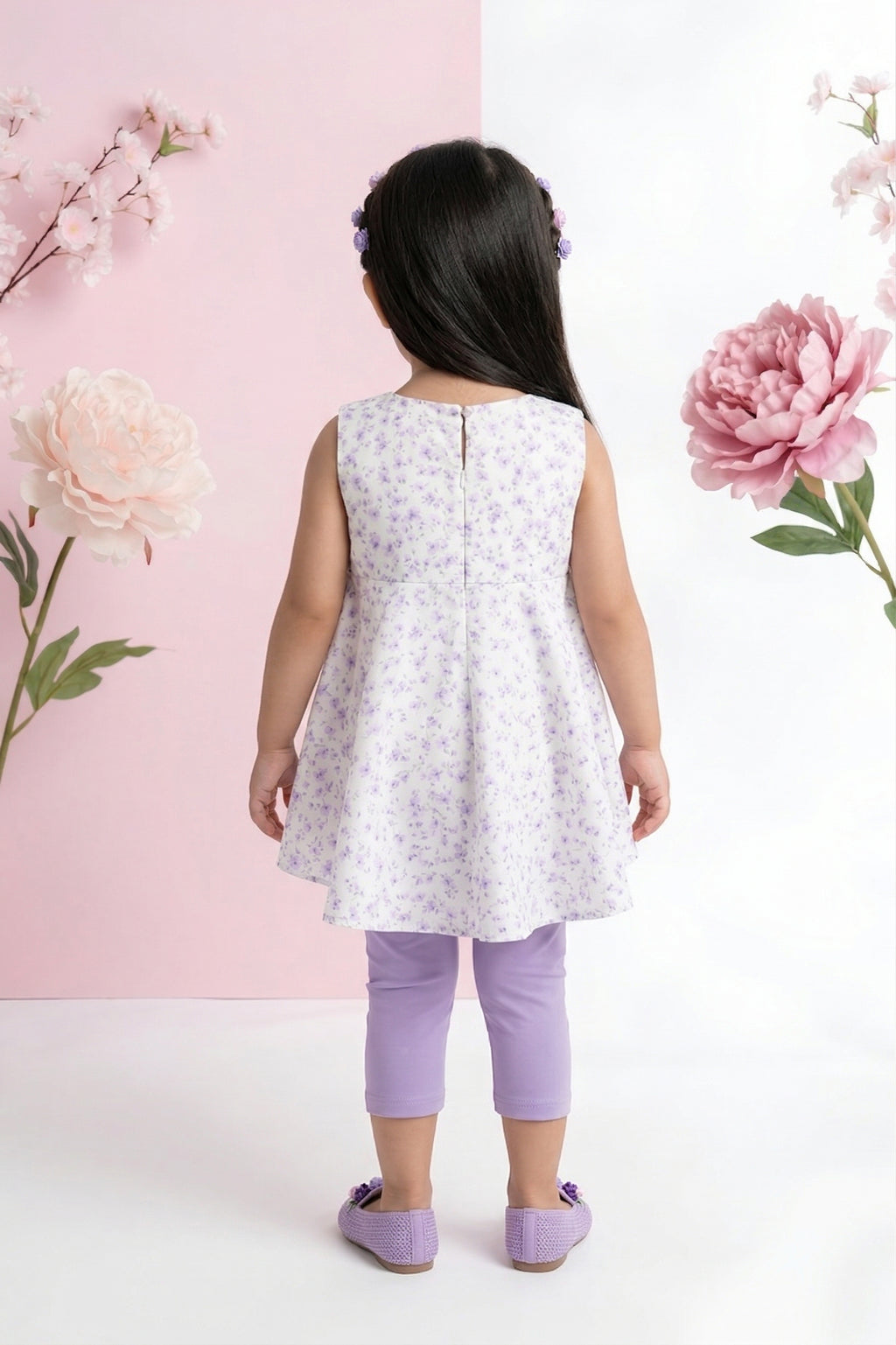 Lavender Floral Layered Top & Capri Pants Set TSSET40242