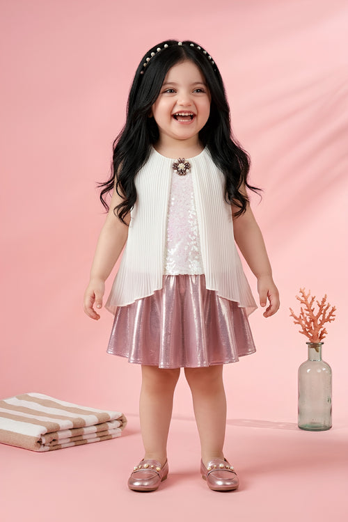 Sequin Pleated Top & Metallic Skirt Set TSSET40243