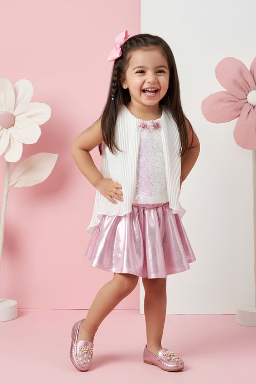 Sequin Pleated Top & Metallic Skirt Set TSSET40243