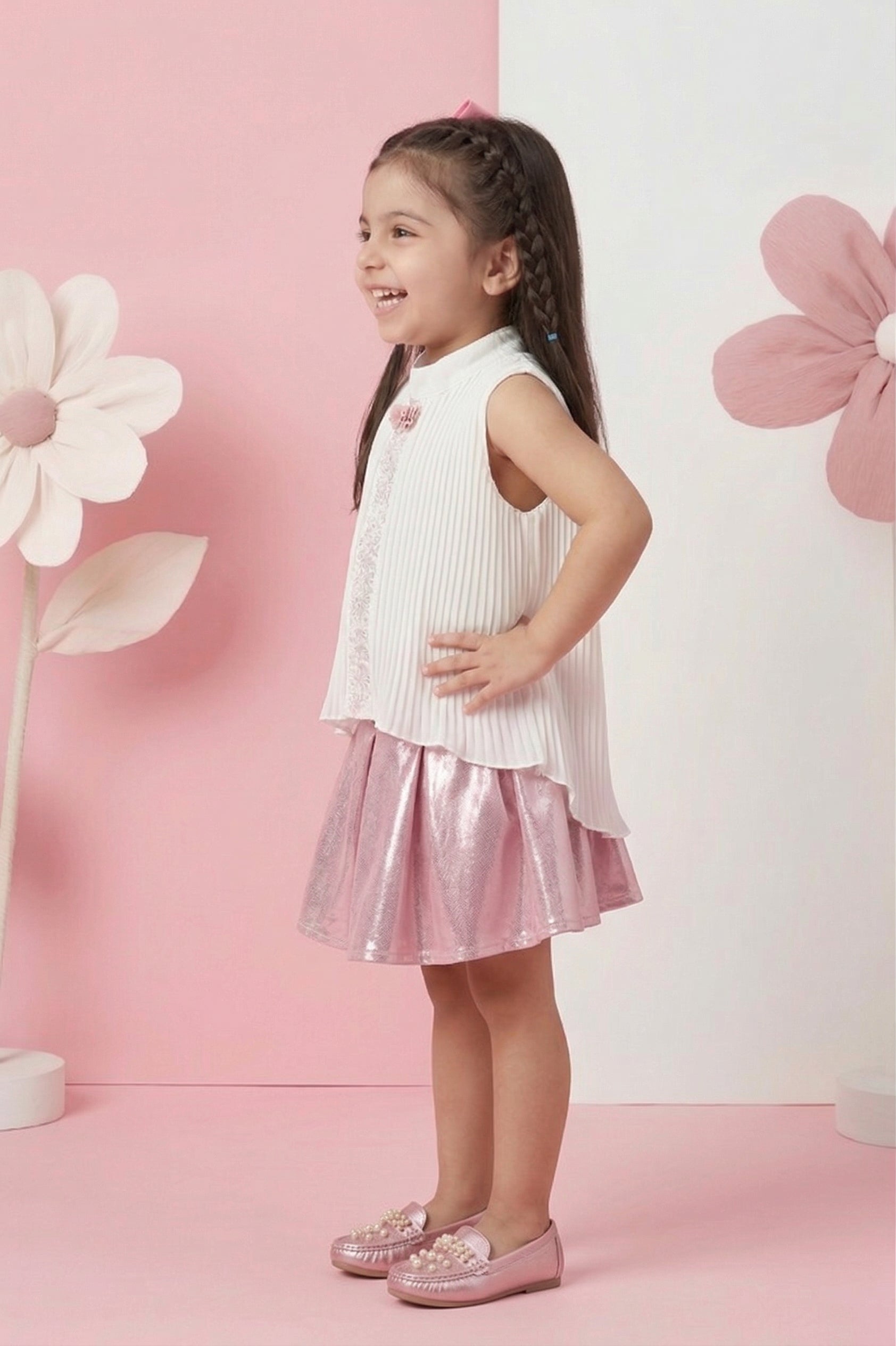 Sequin Pleated Top & Metallic Skirt Set TSSET40243