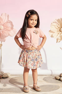 Peach Knot Top & Floral Skirt Set TSSET40244