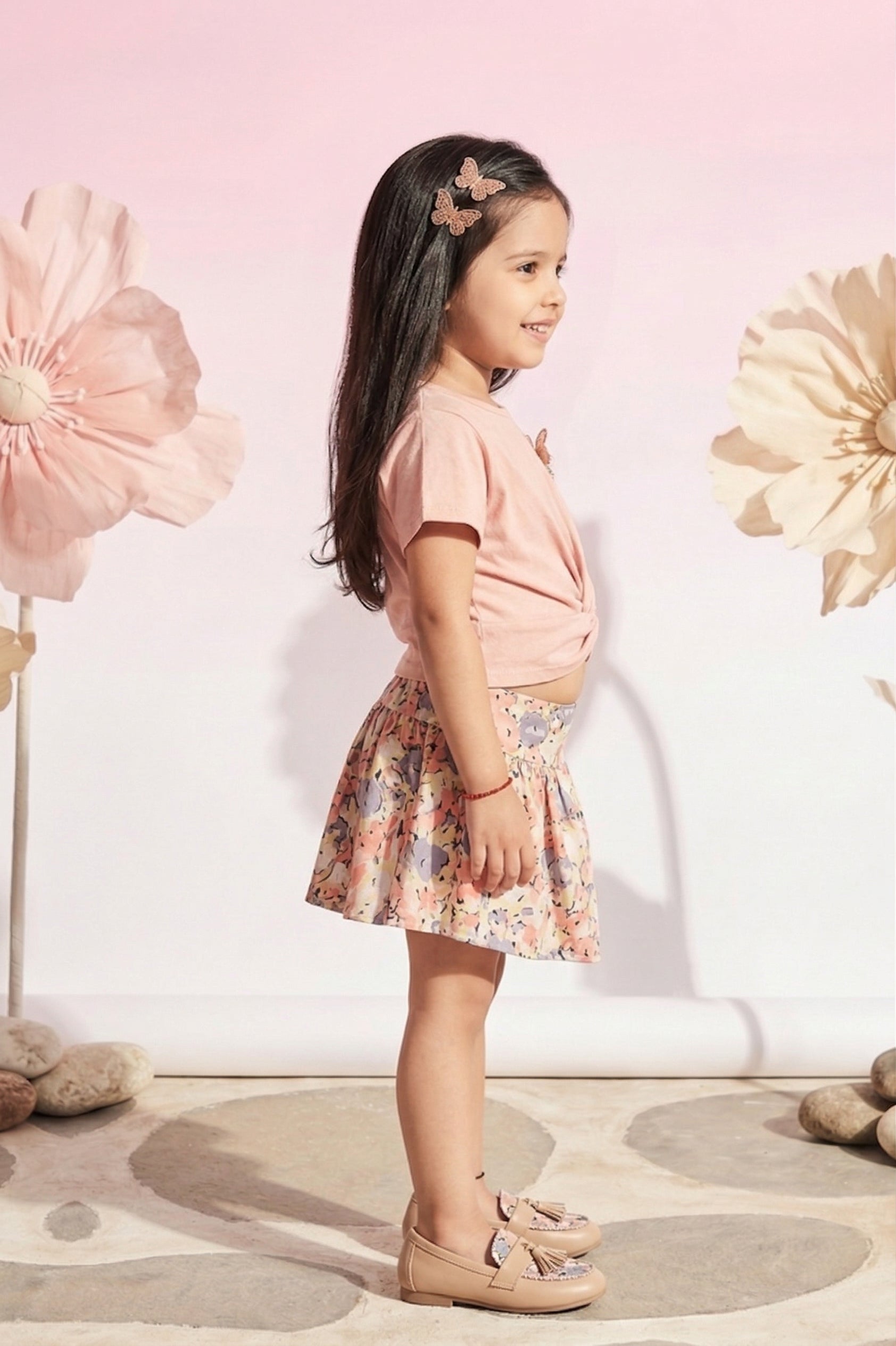 Peach Knot Top & Floral Skirt Set TSSET40244
