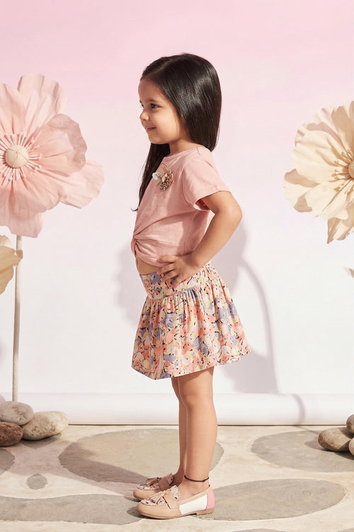 Peach Knot Top & Floral Skirt Set TSSET40244