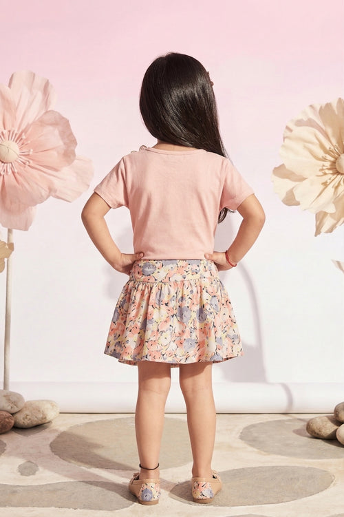 Peach Knot Top & Floral Skirt Set TSSET40244
