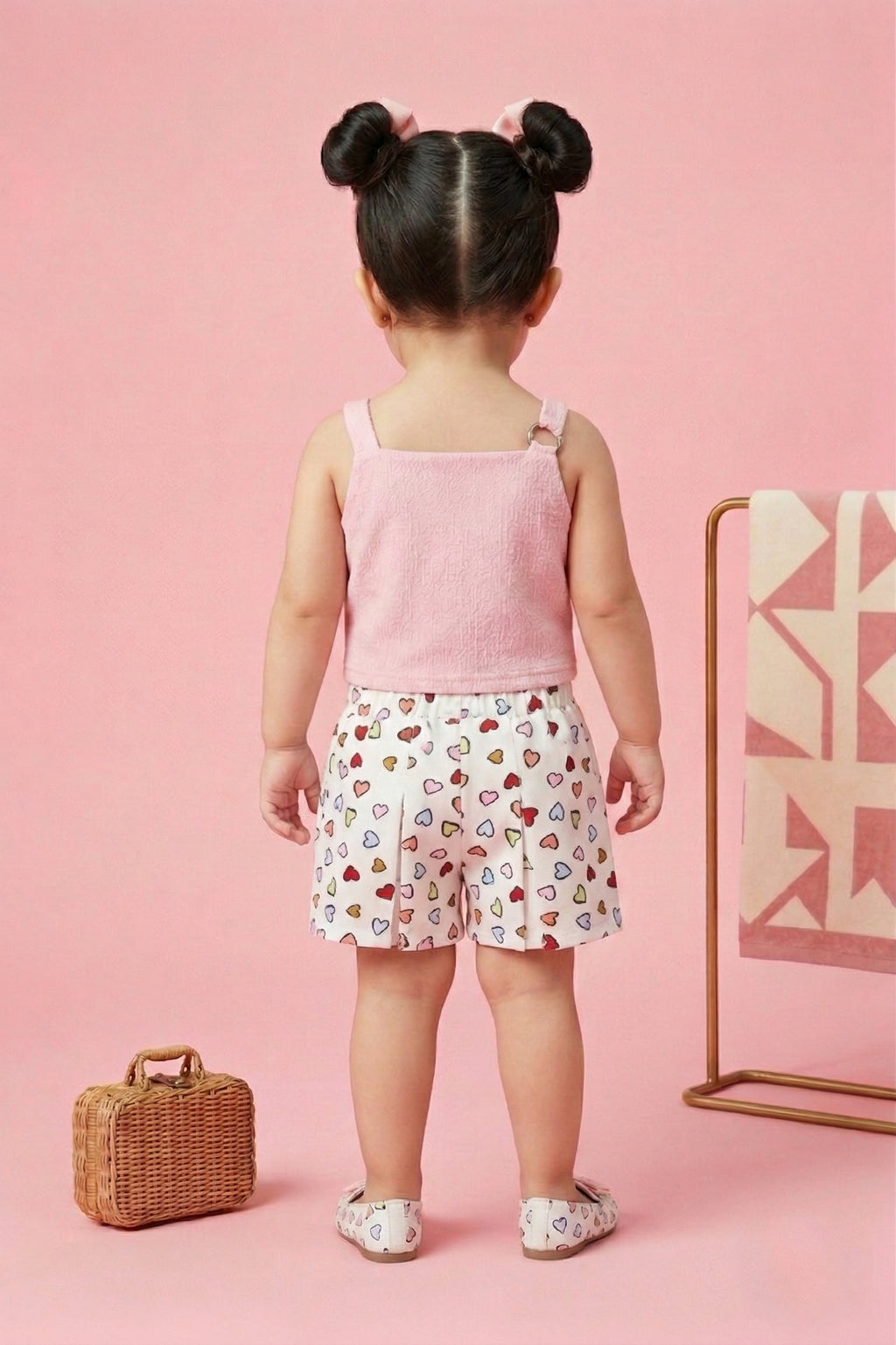 Pink “FUN” Top & Heart Print Shorts Set TSSET40249