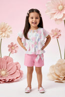 Pastel Print Cape Top & Pink Shorts Set TSSET40254