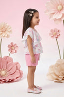 Pastel Print Cape Top & Pink Shorts Set TSSET40254