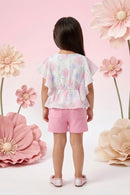 Pastel Print Cape Top & Pink Shorts Set TSSET40254