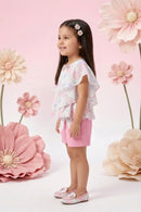 Pastel Print Cape Top & Pink Shorts Set TSSET40254