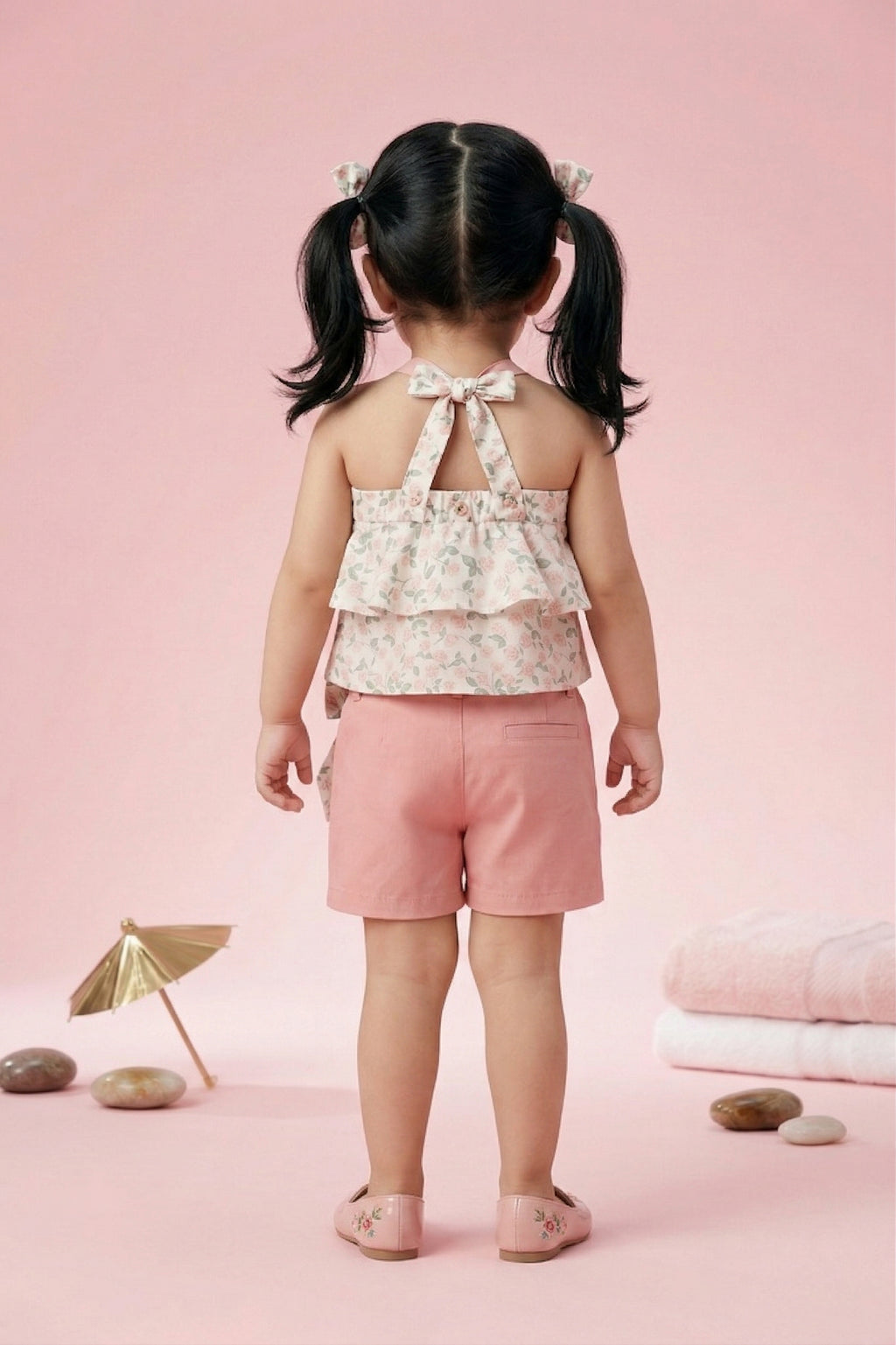 Floral Layered Top & Pink Shorts Co-ord Set TSSET40262