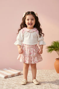 Pink Floral Skirt Set with Textured Top TSSET40330