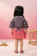 Peach Floral Ruffle Top with Pleated Skirt Set TSSET40336