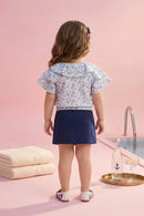 Blue Floral Ruffle Top with Navy Skirt Set TSSET40340