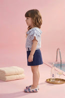 Blue Floral Ruffle Top with Navy Skirt Set TSSET40340