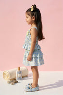 Blue Floral Smocked Top & Ruffle Skirt Set TSSET40359