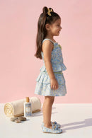 Blue Floral Smocked Top & Ruffle Skirt Set TSSET40359