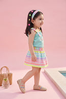 Aqua Top & Rainbow Stripe Skirt Set TSSET40376