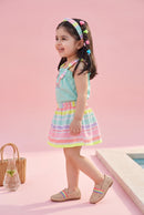 Aqua Top & Rainbow Stripe Skirt Set TSSET40376