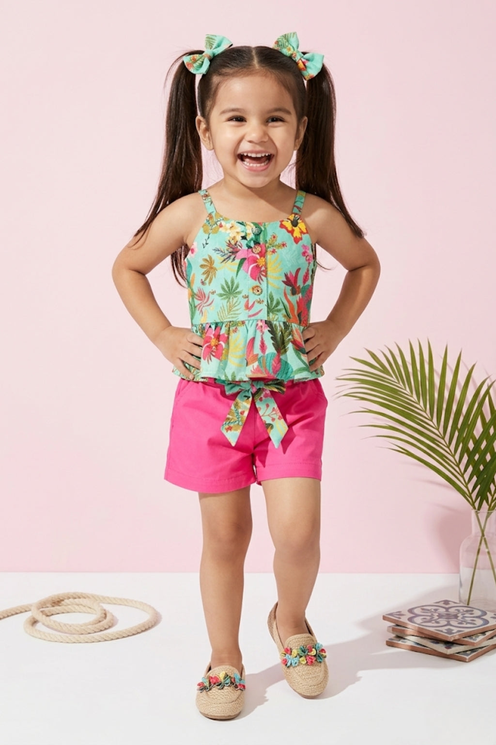 Tropical Print Top & Pink Shorts Set TSSET40386