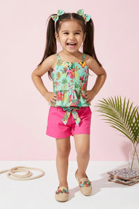 Tropical Print Top & Pink Shorts Set TSSET40386