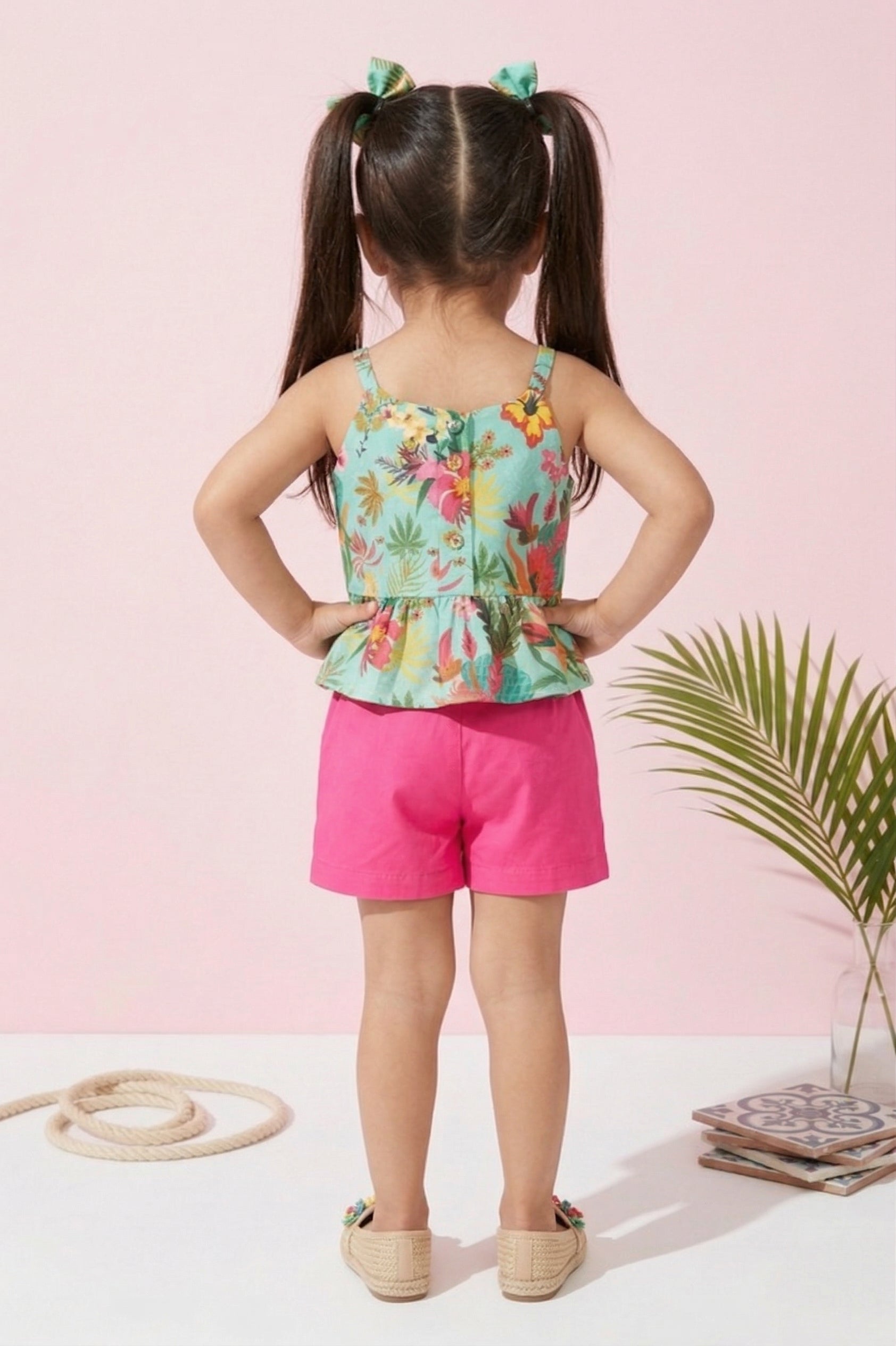 Tropical Print Top & Pink Shorts Set TSSET40386