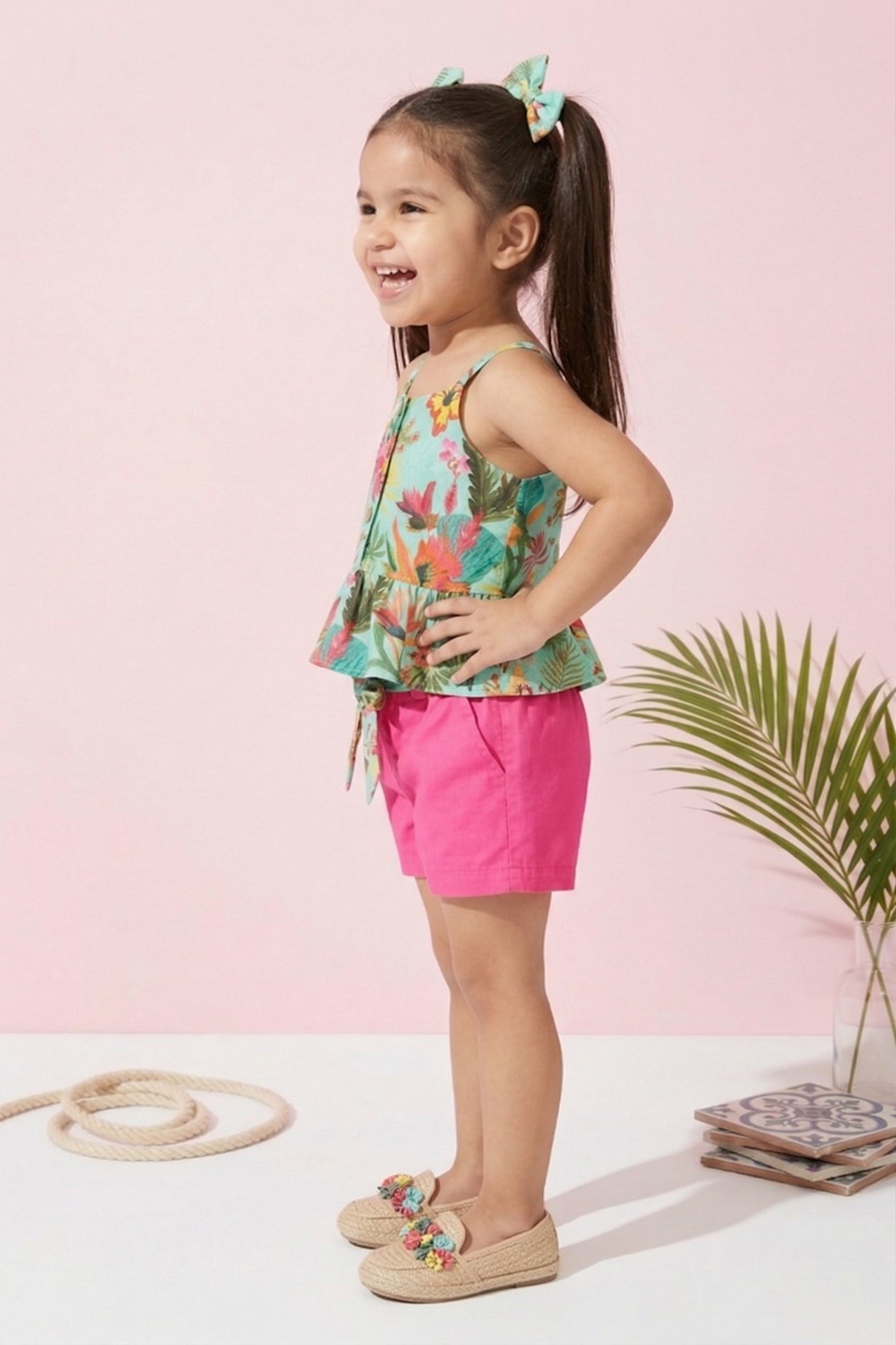 Tropical Print Top & Pink Shorts Set TSSET40386