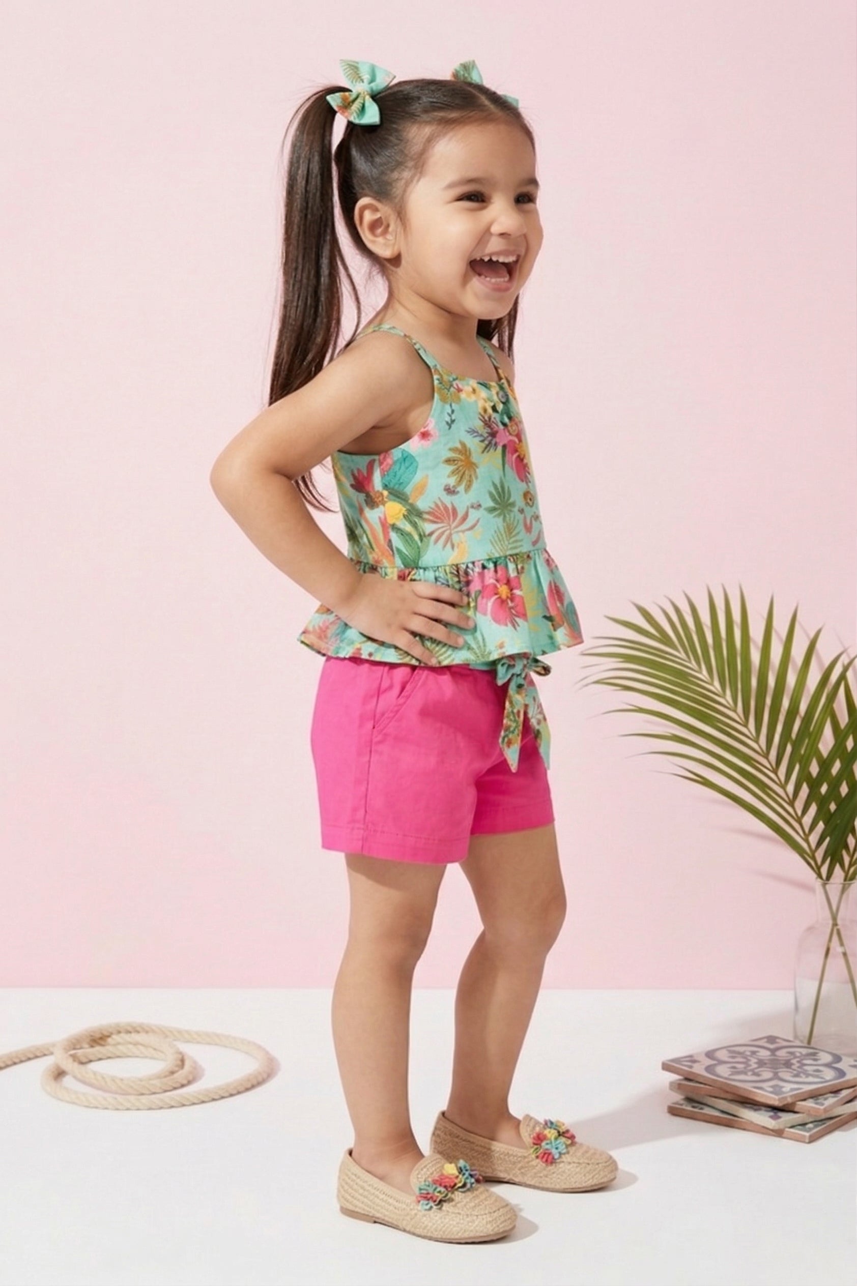 Tropical Print Top & Pink Shorts Set TSSET40386
