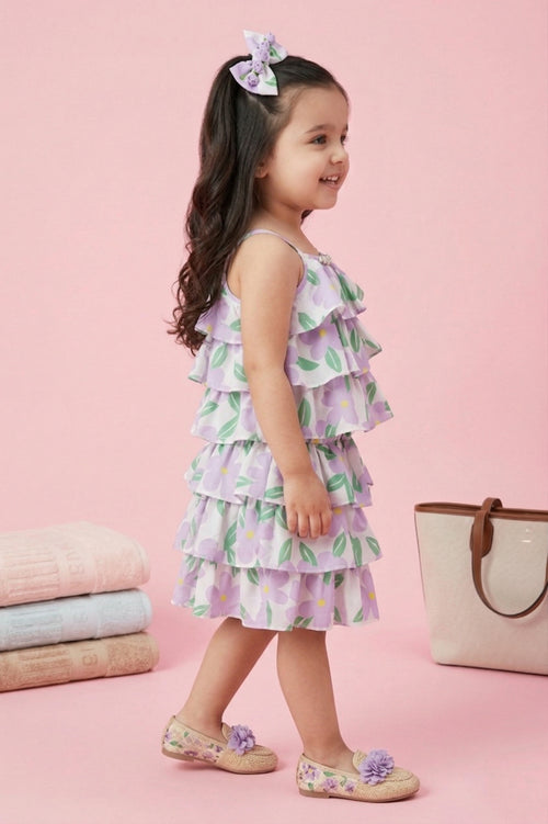 Lilac Floral Tiered Ruffle Top & Skirt Set TSSET40388