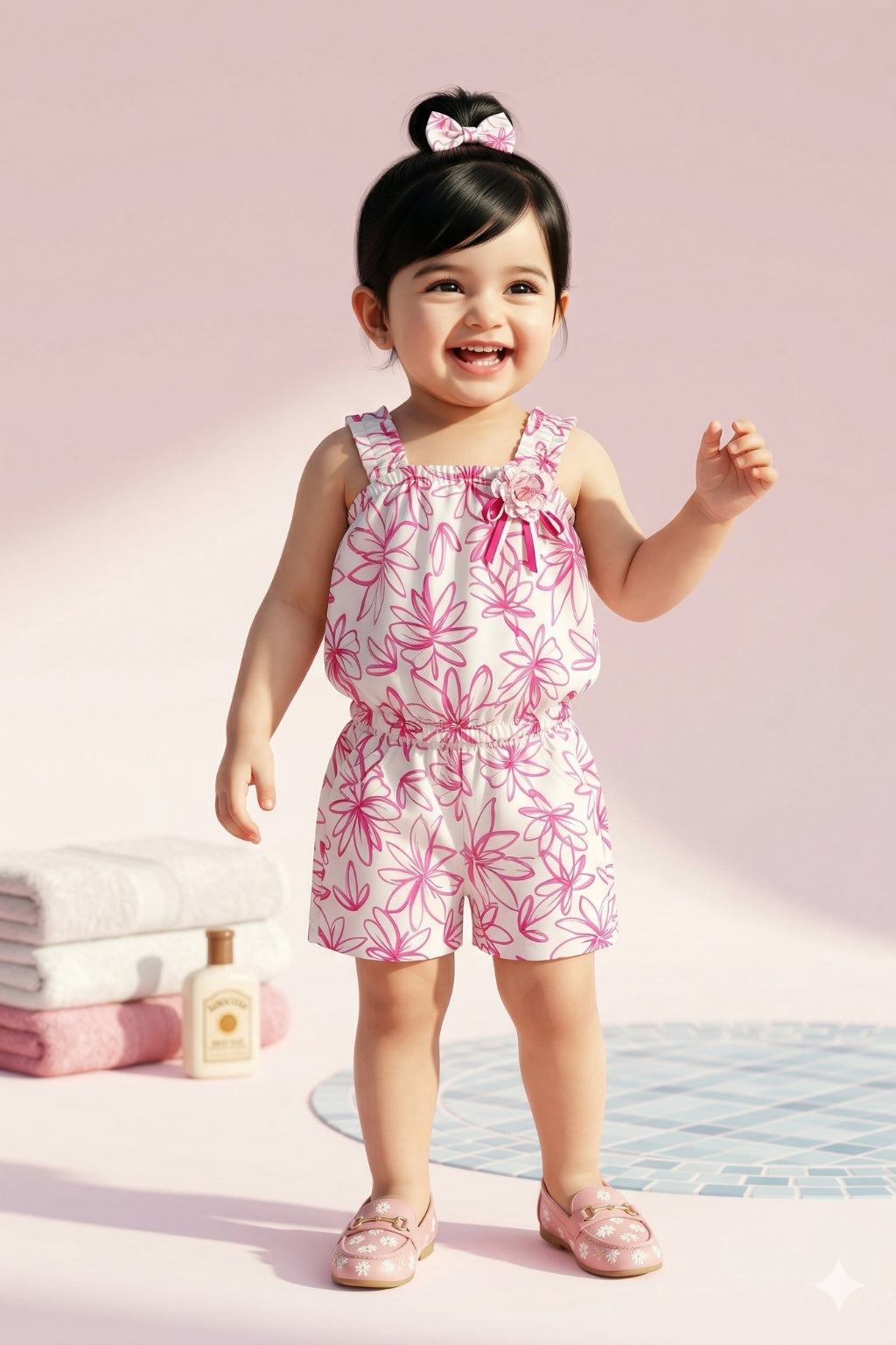 Pink Floral Sleeveless Top & Shorts Set TSSET40392