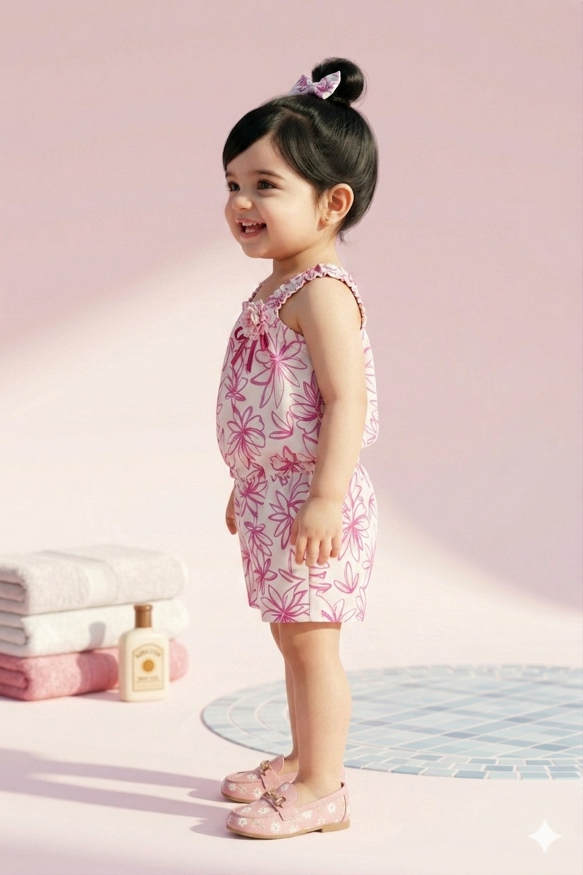 Pink Floral Sleeveless Top & Shorts Set TSSET40392