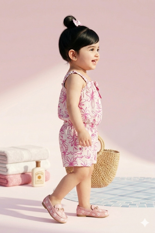 Pink Floral Sleeveless Top & Shorts Set TSSET40392