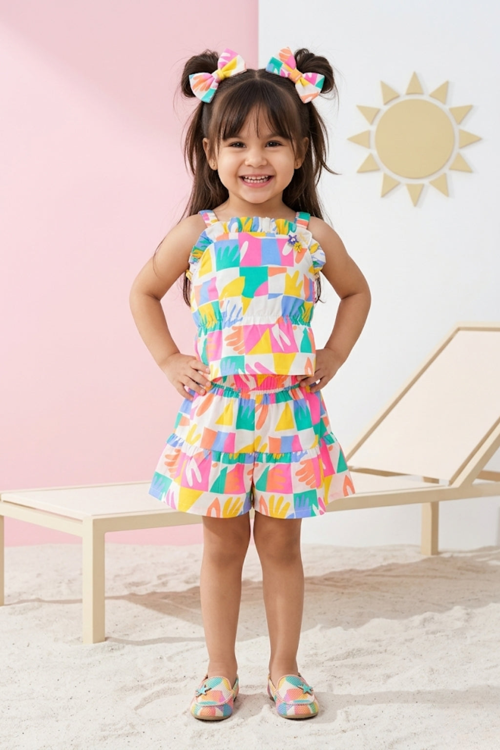 Pastel Abstract Print Top & Shorts Set TSSET40398