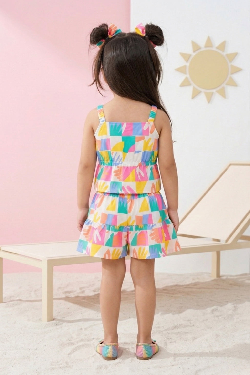 Pastel Abstract Print Top & Shorts Set TSSET40398