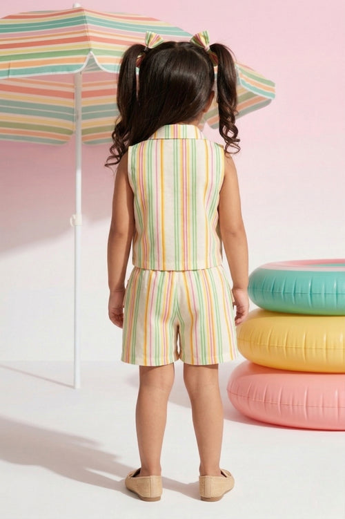 Pastel Stripe Sleeveless Top & Shorts Set TSSET40399